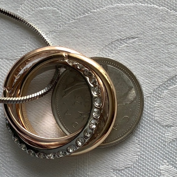 Trinity Necklace, Interlocking Trimetal Rings Rose Gold, Gold & Silver Zirconia - Picture 7 of 12